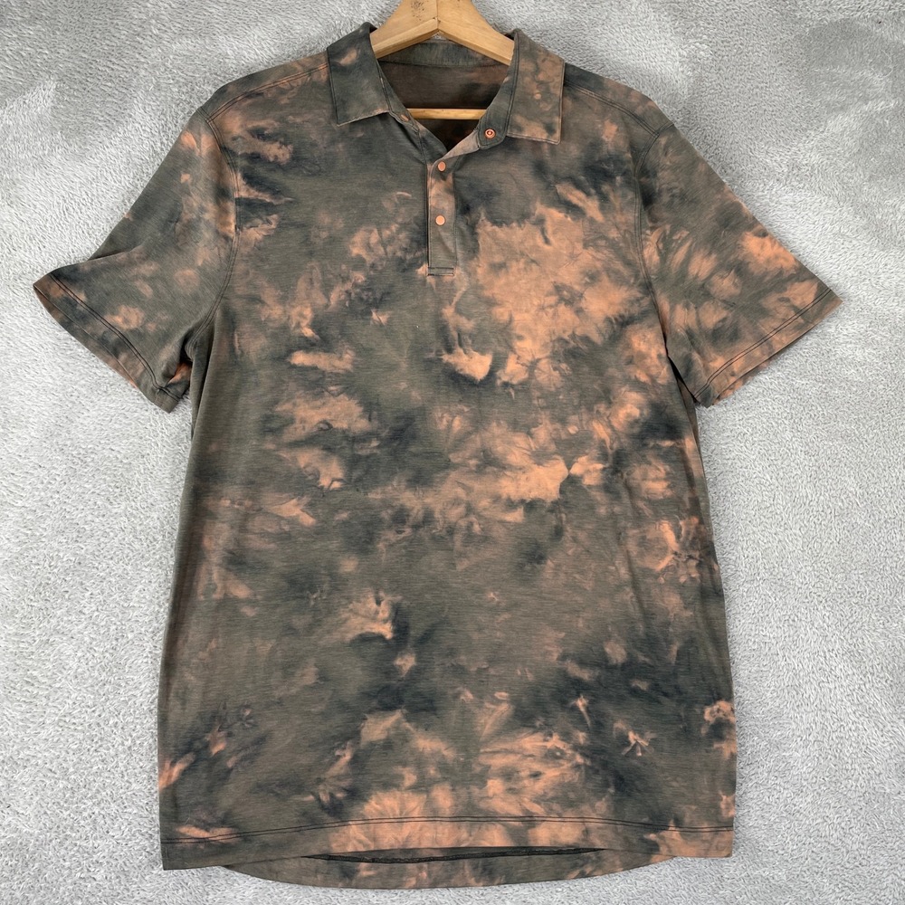 Lululemon Evolution Polo Shirt Mens XL Green Orange Tie Dye Athletic Golf